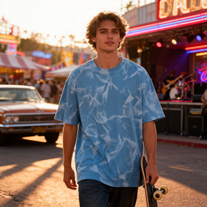 HuaYi GOTS&amp;GRS Custom Blue <strong>Tie</strong> <strong>Dye</strong> <strong>T</strong> <strong>Shirt</strong> <strong>Men</strong> 100% Cotton Oversized Summer Casual Tee OEM ODM Manufacturer GOTS GRS Certified - Product Image 1