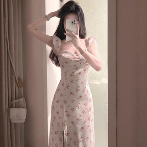 French Style Floral Print Spaghetti Strap Maxi Dress Natural Waistline Daily Casual Beach Wear - Product Image 1