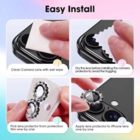 Protecteur d'objectif de caméra diamant brillant pour IPhone13 14 15 16 17 Pro Max métal individuel avec film d'objectif de caméra en verre trempé