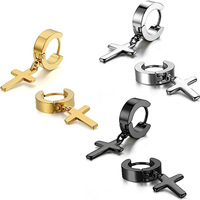 Boucles d'oreilles créoles pendantes en acier inoxydable avec pendentif croix, style Hip Hop, pour hommes et femmes, vente en gros
