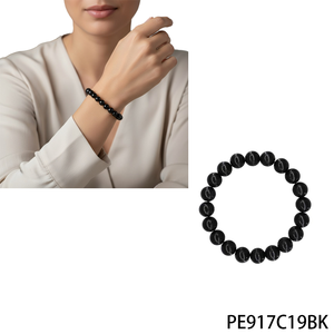 PESENAR Retro 80s Style Black Beaded Bracelet Nostálgico 1980s Accesorio de moda para looks de temática vintage - Product Image 1