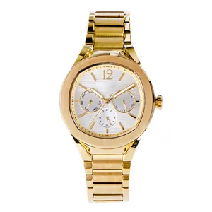 NOVO relógio de aço inoxidável ouro para homem Multi-função Imported Quartz Movement relógio casual Week Calendar gent watch