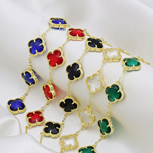 Pulsera de Trébol de Cuatro Hojas Colorida Chapada en Oro de 18K, Dije de Latón y Cobre, Cadena Fina de Moda, Pulseras y Brazaletes de Joyería para Mujer - Product Image 4