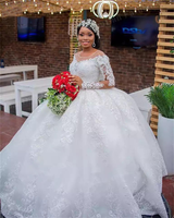 Robe De Bal De Luxe De Style Princesse Robes De Mariée Manches Longues Plus La Taille Puffy Scintillant Robes De Mariée Robe De Mariage