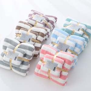 Rts Khách Sạn Sang Trọng Bộ Sưu Tập Hot Bán Buôn 2Pcs San Hô Lông Cừu Khăn Tắm Đặt Sọc Mặt Khăn 35*75 + 70*140 Đầy Màu Sắc Thiết Kế Logo - Product Image 5
