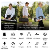 Portable 61-Key Foldable Electronic Digital Music Piano Keyboard USB C 3.5mm Headphone Jack 128 Rhythms 20 Demo Songs for