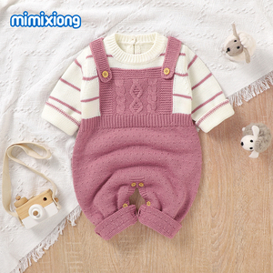 Mimixiong Oeko-TEX Abbigliamento Invernale per Neonati alla Moda con Righe, Tutine Calde a Maniche Lunghe in Maglia - Product Image 3