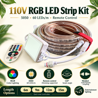 Kit de Bande LED RVB 5050 110V IP65 en PVC, 60 LED/m avec Télécommande, Raccords Moulés et Fonction Dimmable pour l'Éclairage de Divertissement