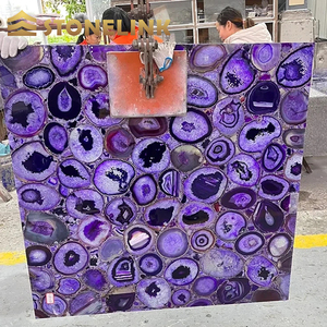 Stonelink, losas de piedras preciosas semipreciosas de ágata púrpura pulida translúcida con retroiluminación Natural personalizada para azulejos, tapas de tocador - Product Image 1