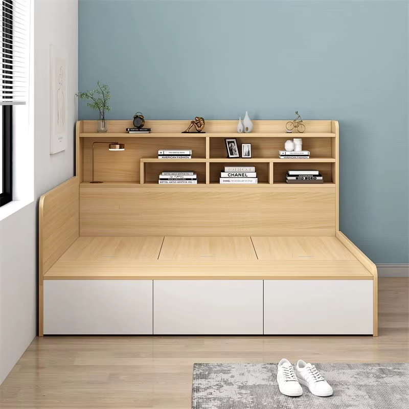 JY-B026 современный дизайн платформа кровать из массива дерева с регулируемой высотой и хранением, горячая распродажа, мебель для дома