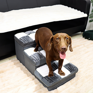 Luxus Schachbrett Hand gefertigte 3 Schritte Hunde treppe mit Lagerung Naps teps Faltbares Hunde bett Platz Praktische sichere Haustier treppe für Hund - Product Image 4