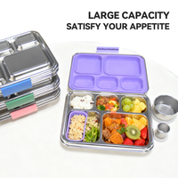 Boîte à lunch bento en acier inoxydable très vendue pour enfants, sans BPA, 5 compartiments, anti-fuite, couleur personnalisée