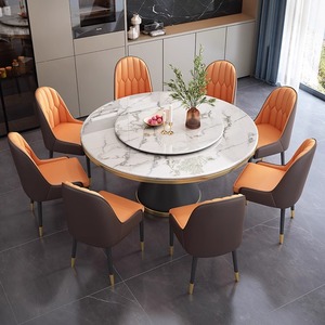 Modern Luxury Round Marble <strong>Dining</strong> Table Chair <strong>Set</strong> 4 6 8 Seater Metal Furniture <strong>Dining</strong> Room Kitchen with Rotating Centre Design - Product Image 4