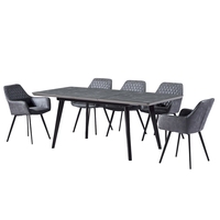 Table à manger moderne industrielle italienne noire, nouvelle conception, en MDF extensible avec plateau en verre émaillé et pieds en métal - Vente flash