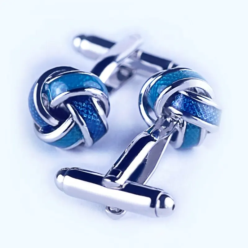 Tuxedo Set Wholesale Round Male Metal Silver Plated Wedding Cufflink Blue Enamel Shirt Knot Button Accessory for Men