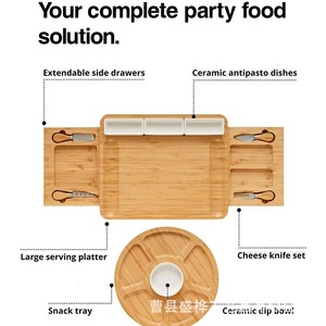 Bamboo Cutting Board Cheese Platter With Pull Out Tray For Party Snacks Serving <b>Set</b> - Product Image 4
