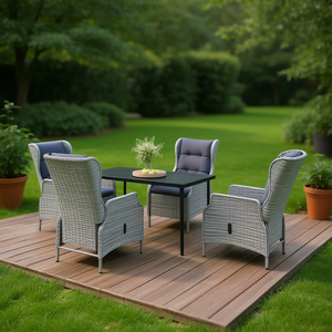 Light Grey And <b>Black</b> Rattan Garden Dining Set 4 Seater Outdoor Furniture Contemporary Weather Resistant Metal <b>Frame</b> - Product Image 2