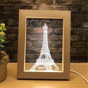 Lampe LED acrylique 3d en bois, cadre de <span class=keywords><strong>Photo</strong></span>, tour de <span class=keywords><strong>Paris</strong></span>, tableau abstrait, Illusion, Table de chevet, décoration pour chambre à coucher, cadeau pour enfants - Product Image 2
