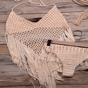 Ensemble Cache-<span class=keywords><strong>Maillot</strong></span> <span class=keywords><strong>Femme</strong></span> en Crochet avec Haut <span class=keywords><strong>de</strong></span> Bikini à Pompons et Jupe Maxi – Tenue <span class=keywords><strong>de</strong></span> Plage Maillots <span class=keywords><strong>de</strong></span> <span class=keywords><strong>Bain</strong></span> - Product Image 5