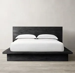 เตียงควีนไซส์สไตล์ญี่ปุ่นเฟอร์นิเจอร์ห้องนอนไม้โอ๊คทึบพร้อมหัวเตียงขนาดคิงไซส์