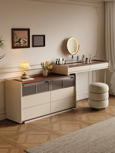 Bauhaus Solid Wood <strong>Dressing</strong> <strong>Table</strong> with Integrated Storage Cabinet, Bedroom <strong>Corner</strong> Vanity <strong>Table</strong>, Vintage-style Makeup <strong>Table</strong> - Product Image 1