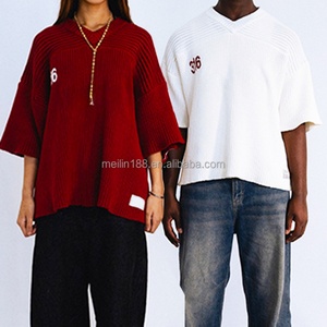 Fabricant de vêtements en tricot sur mesure – Pulls en tricot à col en V de haute qualité, épais et amples, style rugby - Product Image 1