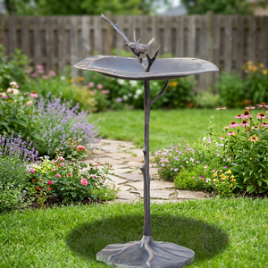 Indian <b>Cast</b> <b>Iron</b> <b>Bird</b> <b>Bath</b> with Durable Aluminium Metal Rustic Floral Design Garden Ornament for Backyard Yard Use - Product Image 1
