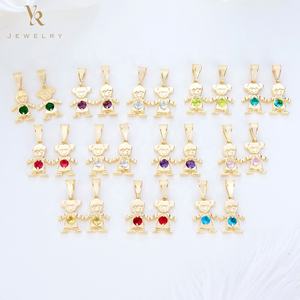 สร้อยคอชุบทอง18K สำหรับเด็กจี้คริสตัลหลากสี12เดือนสร้อยคอหินอัญมณีสำหรับเด็กผู้ชายสำหรับ FP1142แฟชั่นผู้หญิง - Product Image 1