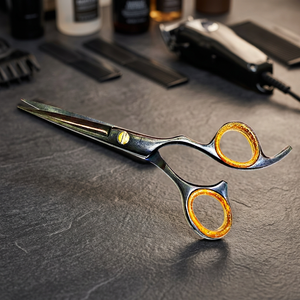 Ensemble de ciseaux professionnels pour cheveux ASAP, lames en acier au carbone recouvertes de papier noir brillant, manches en acier inoxydable, pour droitiers - Product Image 5