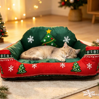 Lit de Noël pour chat, design renne, canapé-lit avec coussin en coton PP doux, amovible et lavable