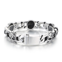 Bracelet punk VEROMCA avec tête de fantôme exagérée, squelette, chaîne cubaine à crâne craquelé, bracelet pour homme