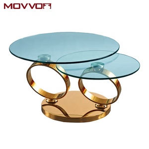 <span class=keywords><strong>Tavolino</strong></span> da Caffè Rotondo in Vetro Temperato con Base ad Anello in Nichel Nero per Soggiorno Arredamento Casa - Product Image 3