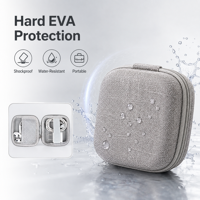 2026 Custom White Eco-Friendly Hard EVA Earphone Storage Case Waterproof Shockproof Portable Zipper Carrying Bag OEM ODM