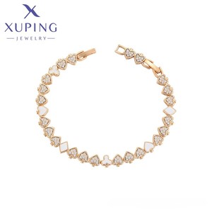 X001036545 <span class=keywords><strong>XUPING</strong></span> Pulsera de moda chapada en oro de 18K para mujer, brazalete de cobre ecológico con dijes de tenis y corazón de diamante, regalo diario - Product Image 1