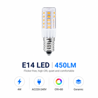 Ampoule LED E14 en céramique 2835, 4W, 450LM, CRI>80, sans scintillement, 51 LED, AC220-240V, certifiée CE/FCC, durée de vie 15000H, usage résidentiel