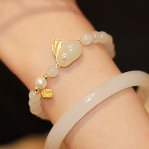Pearl Jade Rabbit Bracelet For Women Light Luxury Animal Zodiac Charm Jewelry Gift - Product Image 1