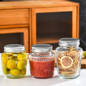 Empty Snack Nuts Candy Round <strong>Basil</strong> Pesto Honey Mustard Glass <strong>Container</strong> 500ml Clear Spice Glass Food Storage Jar With Screw Lid - Product Image 4
