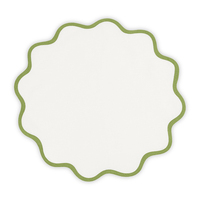 Vente en gros de sets de table ronds à bord ondulé en coton et lin, bordure festonnée, couleur vert ivoire, pour mariage, restaurant, salle à manger