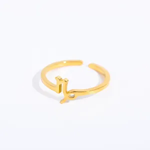 Anillo con símbolo de acero inoxidable de oro de 18K para mujer, 12 anillos con signo del zodiaco, sortija de astrología ajustable, con <span class=keywords><strong>personalidad</strong></span>, venta al por mayor - Product Image 3