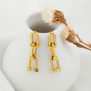 <span class=keywords><strong>H</strong></span> & P-collar de acero inoxidable con forma de U para mujer, conjunto de joyería con forma de U, cadena de zapatos de caballo, 18k, chapado en oro - Product Image 4