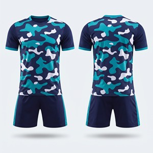 Set di Maglie da <span class=keywords><strong>Calcio</strong></span> in Poliestere 100% Blu Navy con Sublimazione, Logo Personalizzato, Motivo Mimetico, Uniforme da <span class=keywords><strong>Calcio</strong></span> Traspirante, Produzione OEM - Product Image 4