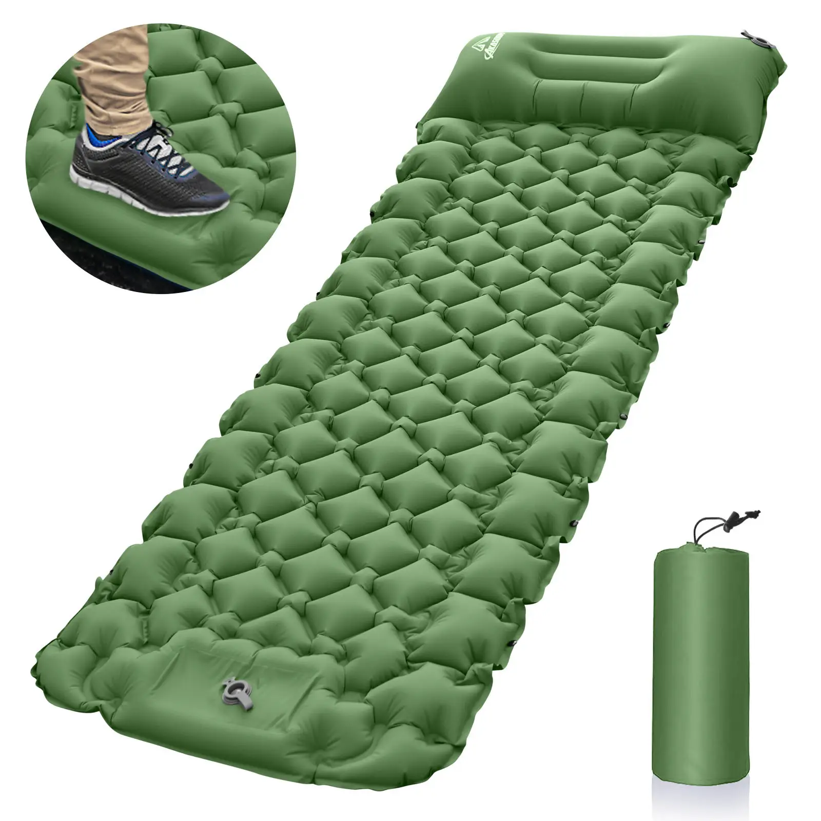 Fábrica quente Ultraleve Camping Mat com Travesseiro Built-in Foot Pump Inflável Sleeping Pads colchão de ar ao ar livre Compacto para Camp