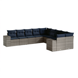 Ensemble de canapés de jardin en polyrotin d'extérieur, 10 pièces, gris avec coussins, style contemporain - Product Image 1