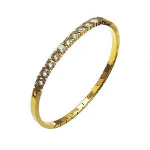 Pulseira de aço inoxidável, pulseira banhada a ouro 18k, bracelete de zircônio, acessório feminino para presentes b222318