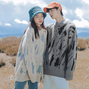 Version coréenne du nouveau <span class=keywords><strong>pull</strong></span> Jacquard Graffiti pour hommes <span class=keywords><strong>pull</strong></span> à <span class=keywords><strong>la</strong></span> <span class=keywords><strong>mode</strong></span> pour femmes automne et hiver Couples tenues assorties - Product Image 2