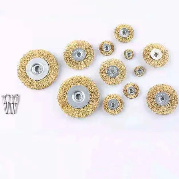 industrial disk shape polishing cleaning detail steel coated brass wire wheel brush