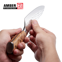 Ensemble de Couteaux de Chef Professionnels en Acier Damas VG10 Ambre, Lame Effet Marteau Miroir avec Manche en Bois d'Olivier