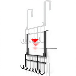 <b>Black</b> Metal Over Door <b>Hook</b> Rack with 6 <b>Hooks</b> for Clothes Storage Behind Door Wall Mount Organizer Minimalist Design - Product Image 1