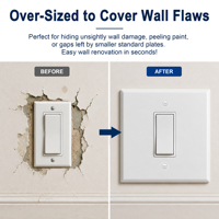Placa de pared cuadrada LangYeao de 1 módulo, blanca, extragrande de 5.51 pulgadas, cubierta decorativa para interruptor, placa frontal de metal blanco de alta resistencia para toma de corriente