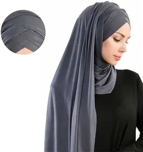 النساء جيرسي الحجاب خفيفة الوزن لينة بلون الفورية الحجاب شالات و الأغطية مسلم تمتد وشاح الرأس